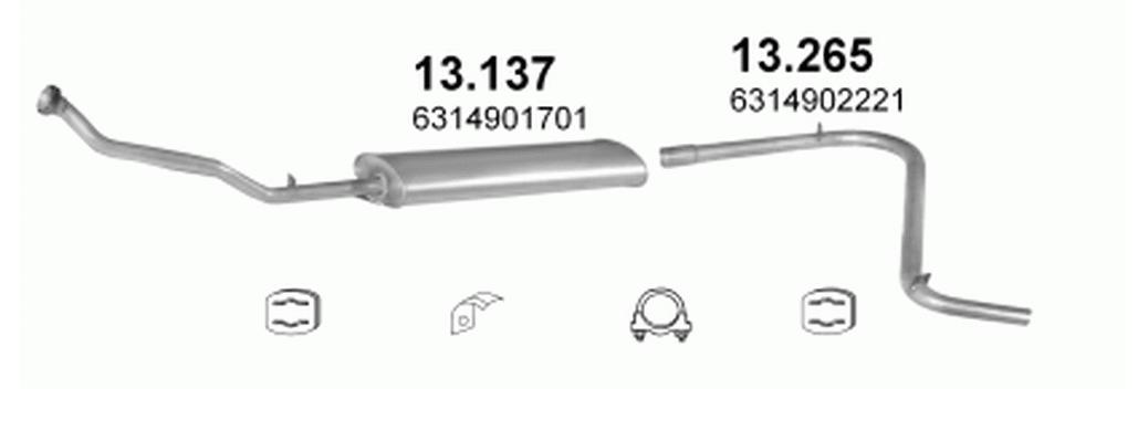 Auspuff hinten mitte Mercedes MB100 2,4D LWB m.Kit