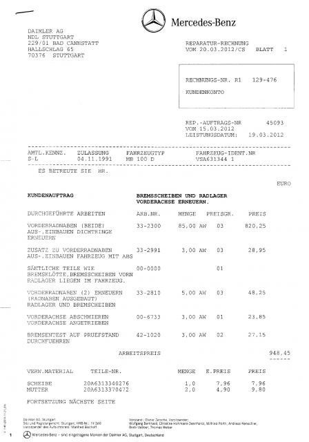 Rechnung Bremsscheiben